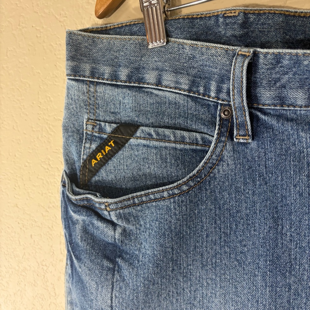 Ariat Rebar M4 Relaxed Bootcut Men's Blue Denim Jeans Cotton Logo 5-Pocket 38x34 - Picture 4 of 15